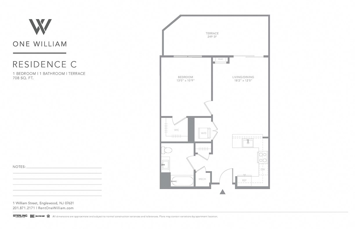 one william, englewood nj, luxury apartments, greater nyc area,, floor plan, 1 bedroom apartment